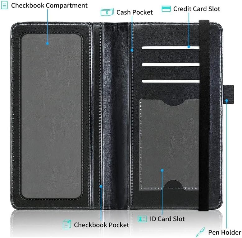 FUYOCWE Leather Checkbook Covers for Men Women Check book Holder Cover Wallets for Personal Checkbook Duplicate Checks with RFID Blocking & Elastic Strap,Black Cat with Gold Floral - Image 2